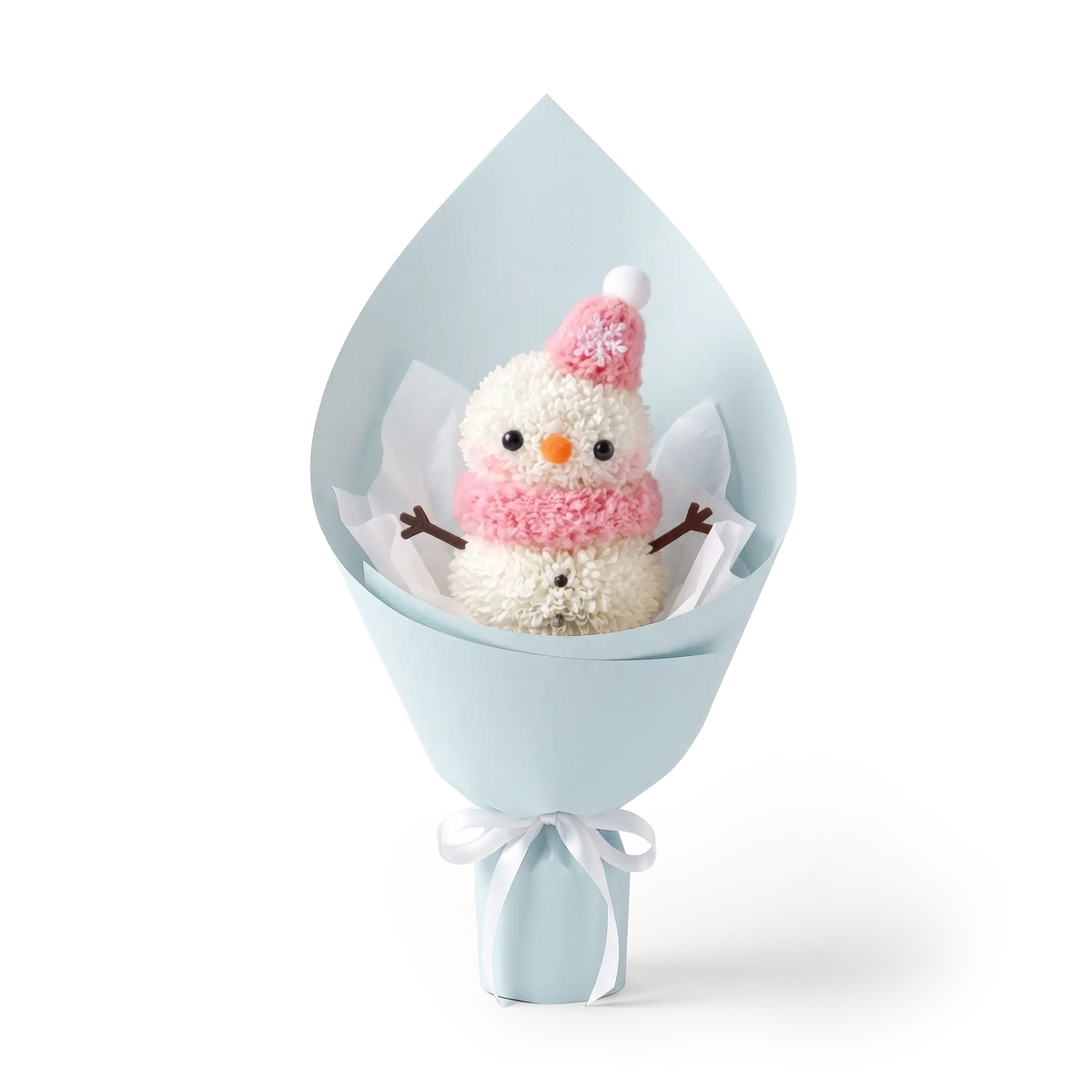 Blush Pink Winter Snowman Pompon Bouquet