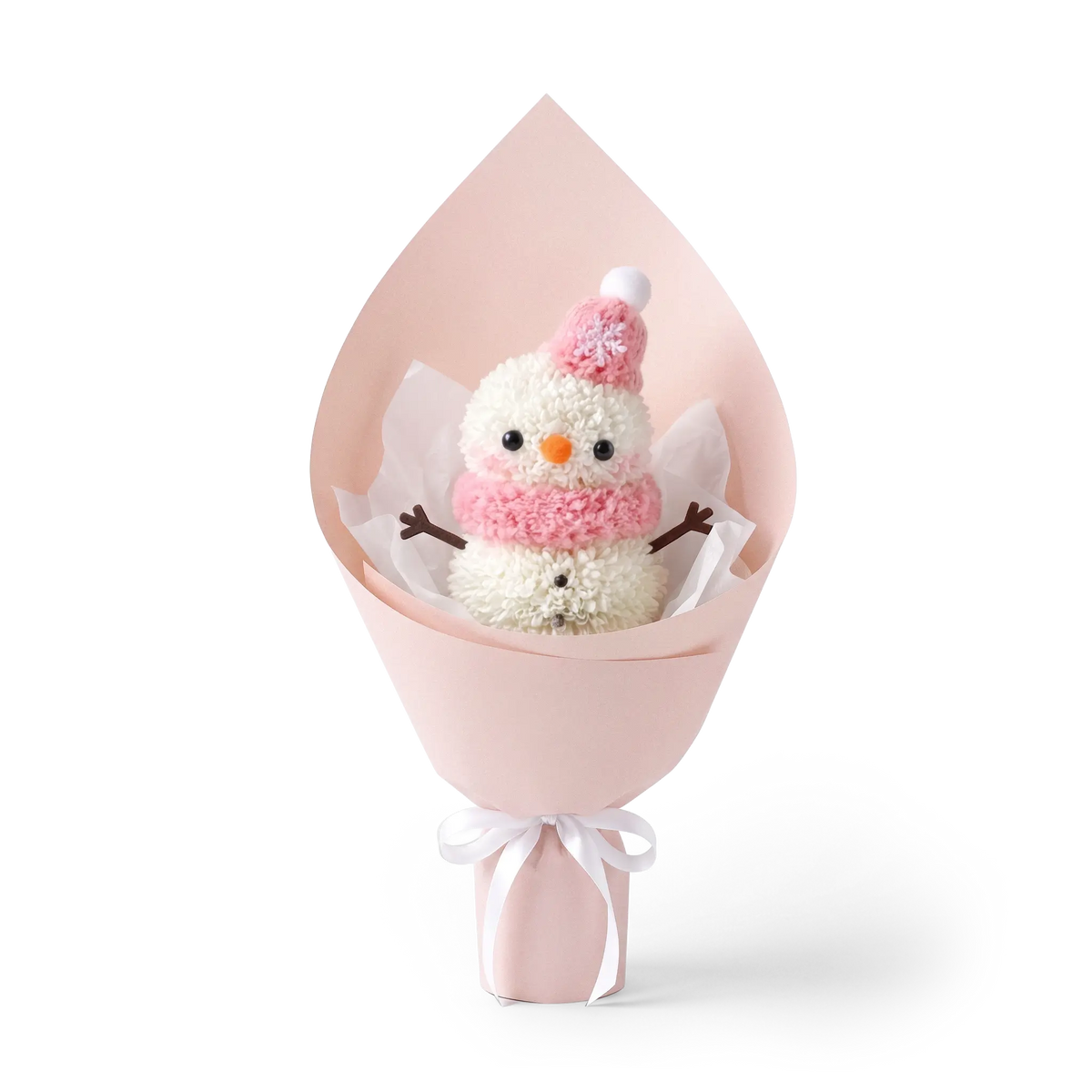 Blush Pink Winter Snowman Pompon Bouquet