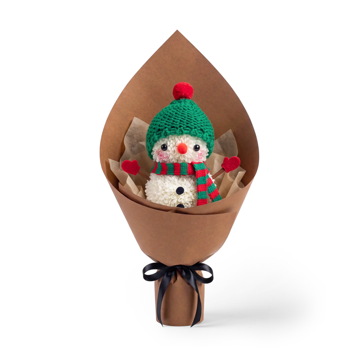 Classic Festive Red & Green Snowman Pompon Bouquet