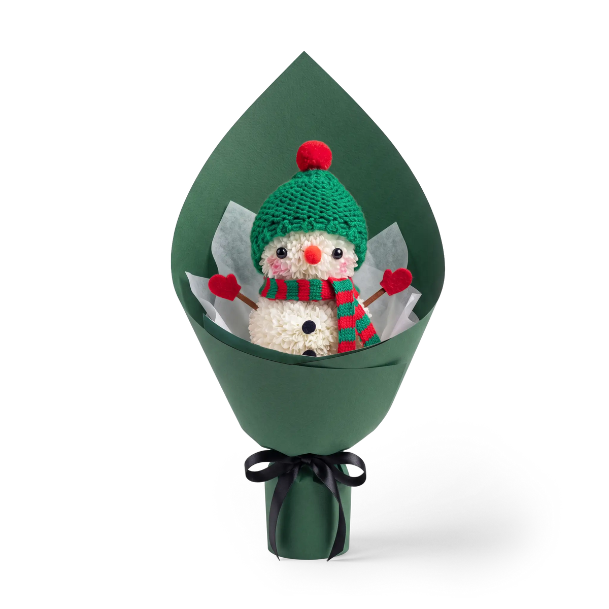 Classic Festive Red & Green Snowman Pompon Bouquet