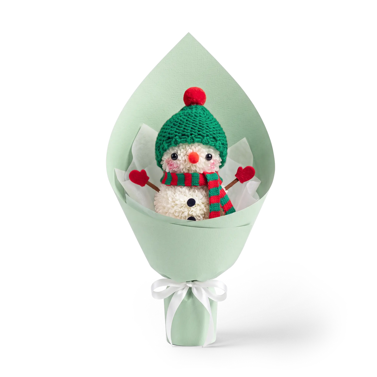 Classic Festive Red & Green Snowman Pompon Bouquet