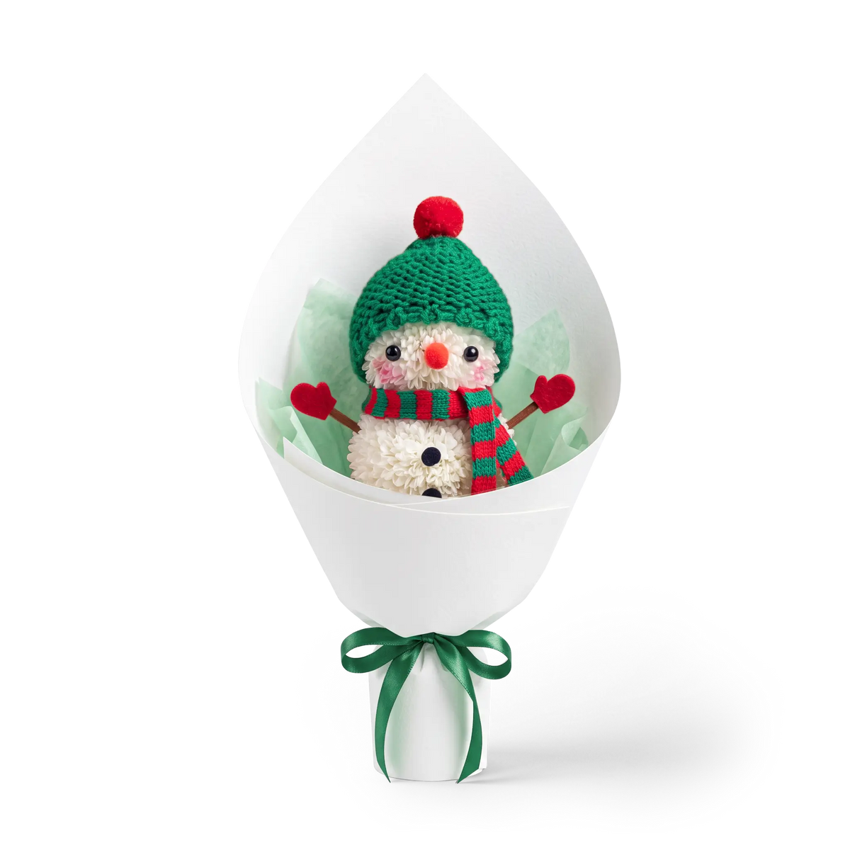 Classic Festive Red & Green Snowman Pompon Bouquet