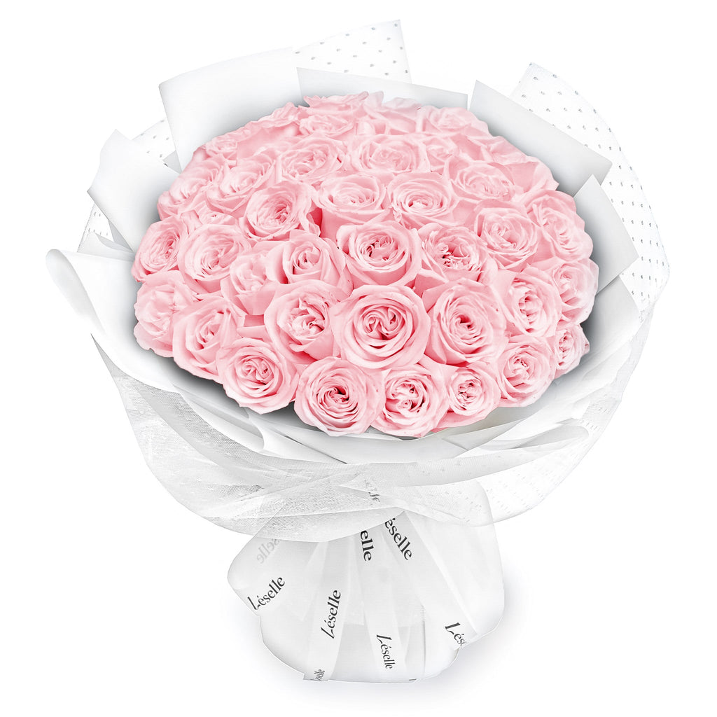 Fresh Flower Bouquet - Novia Pink Roses (White Wrapper) - 33/50/99 Roses